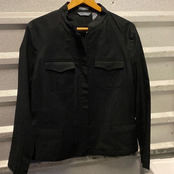 Hillard & Hanson black zip front Manchurian neck zip front stretch blazer jacket - Picture 5 of 5